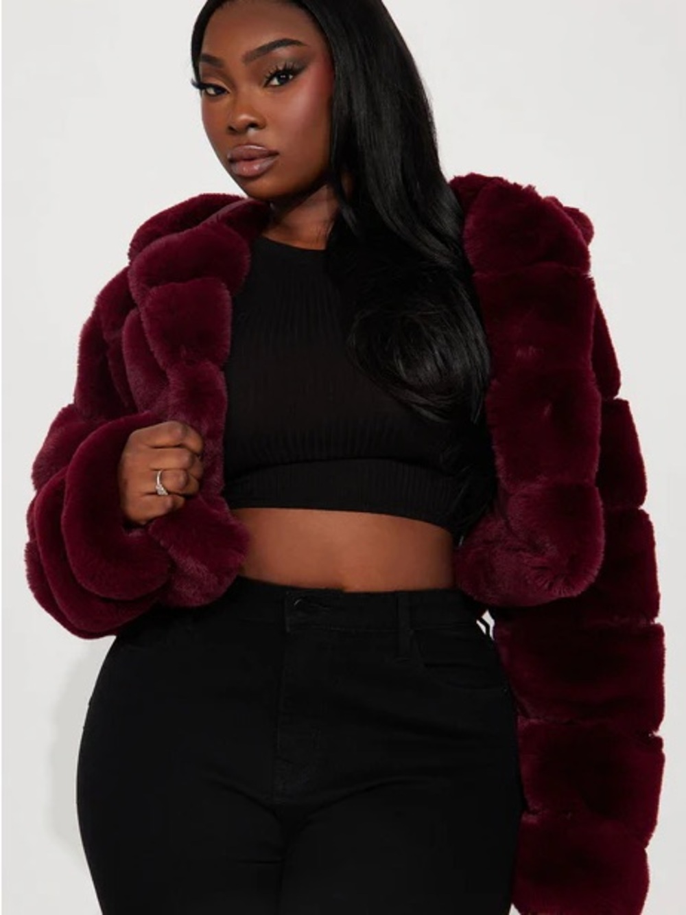 In My Dreams Faux Fur Coat - Burgundy XL - Picture 3 of 4